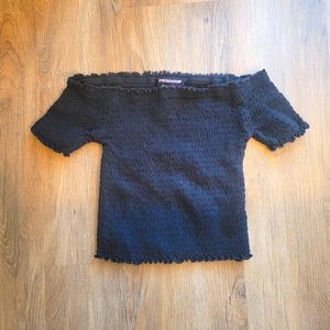 VGUC Girls Black Off Shoulder Smocked Black Top Size 9/10